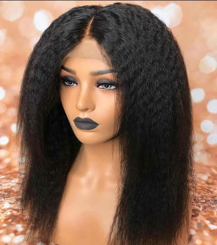 Natural black Kinky Straight Frontal Wig